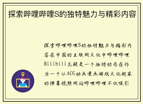 探索哔哩哔哩S的独特魅力与精彩内容